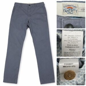 Faherty Chino Pants Men 32x28 Grey Organic Cotton Tencel Stretch Slim Minimalist